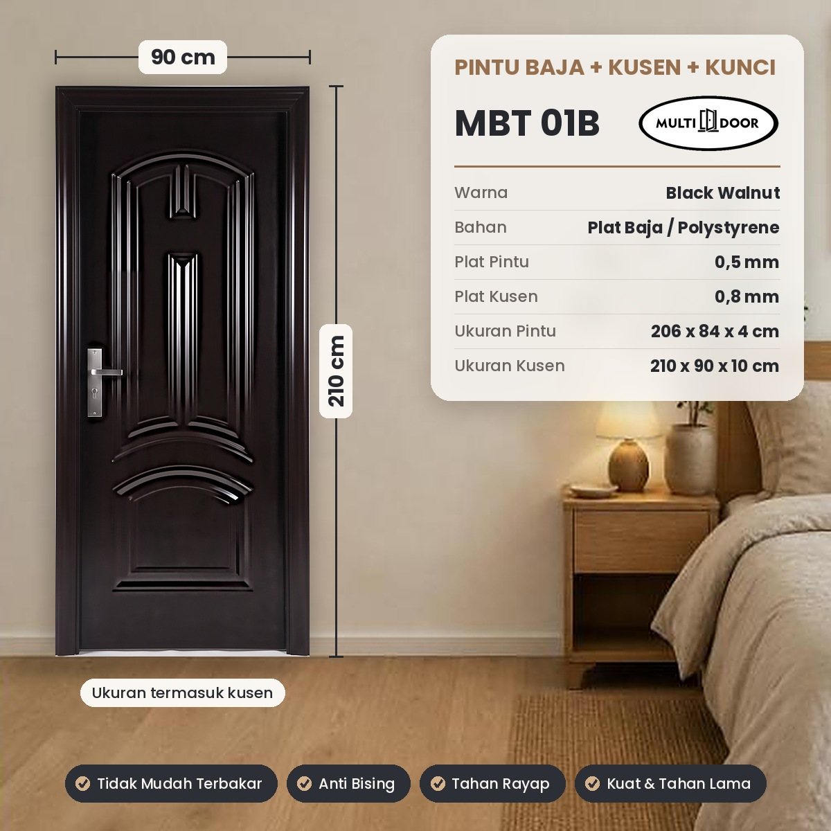 Pintu plat baja MBT-01B — Pintu plat baja 1 daun, motif timbul