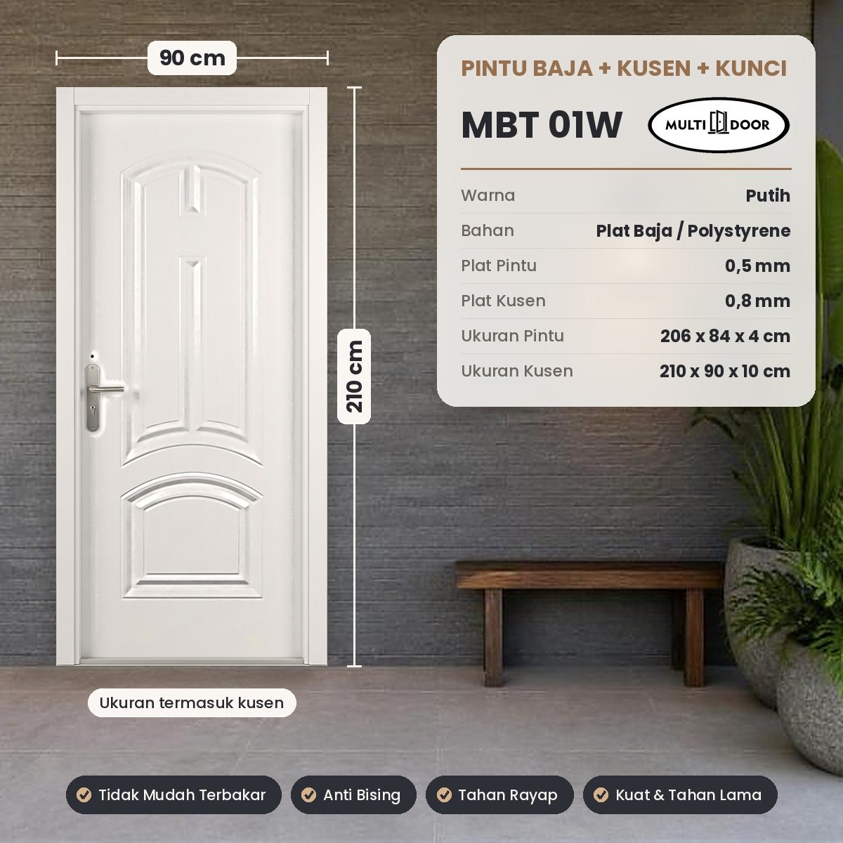 Pintu plat baja MBT-01W — Pintu plat baja 1 daun, motif timbul