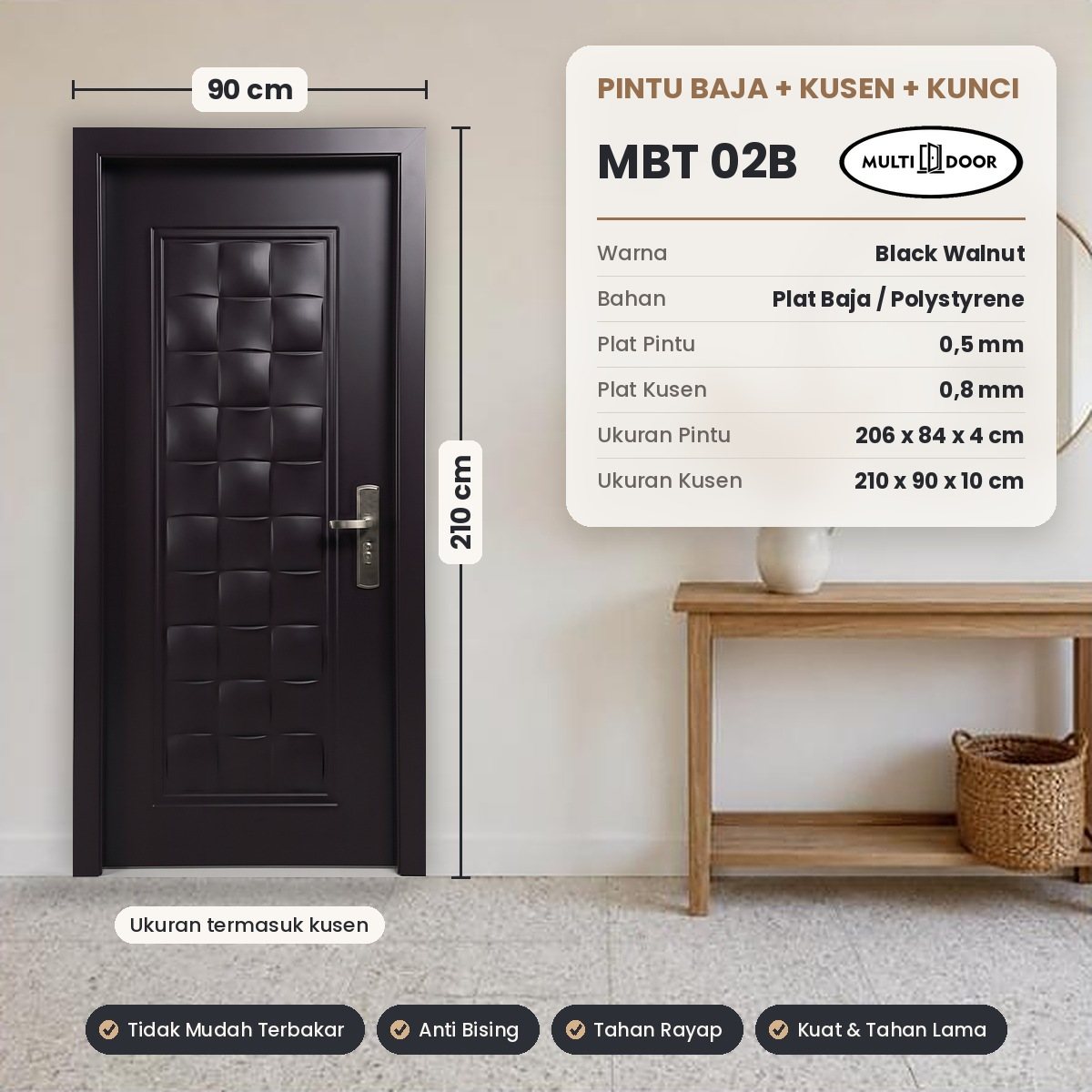Pintu plat baja MBT-02B — Pintu plat baja 1 daun, motif timbul