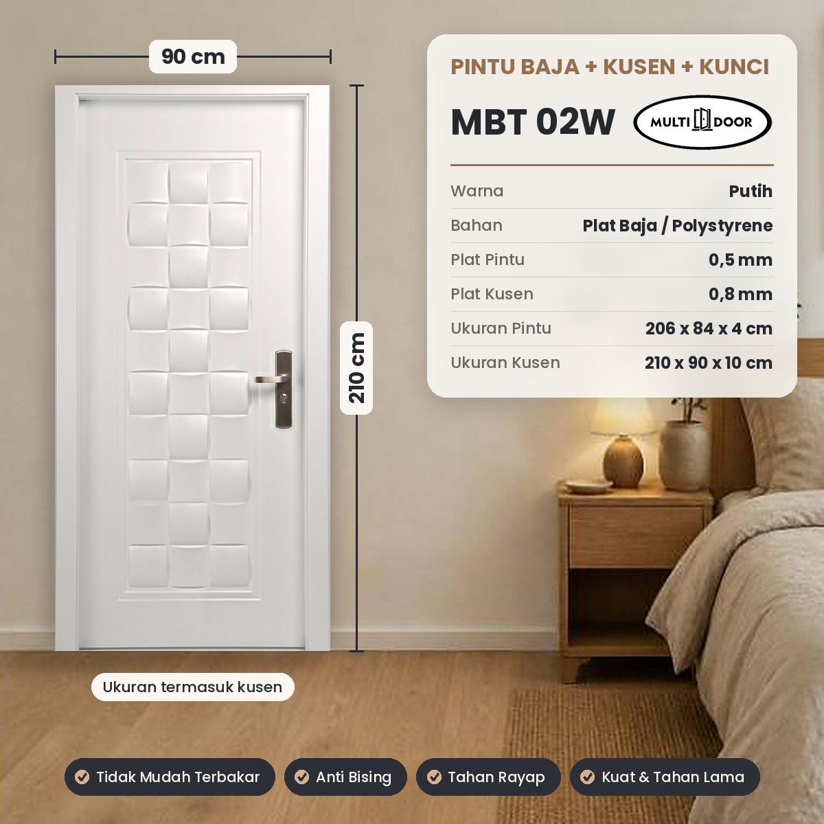 Pintu plat baja MBT-02W — Pintu plat baja 1 daun, motif timbul