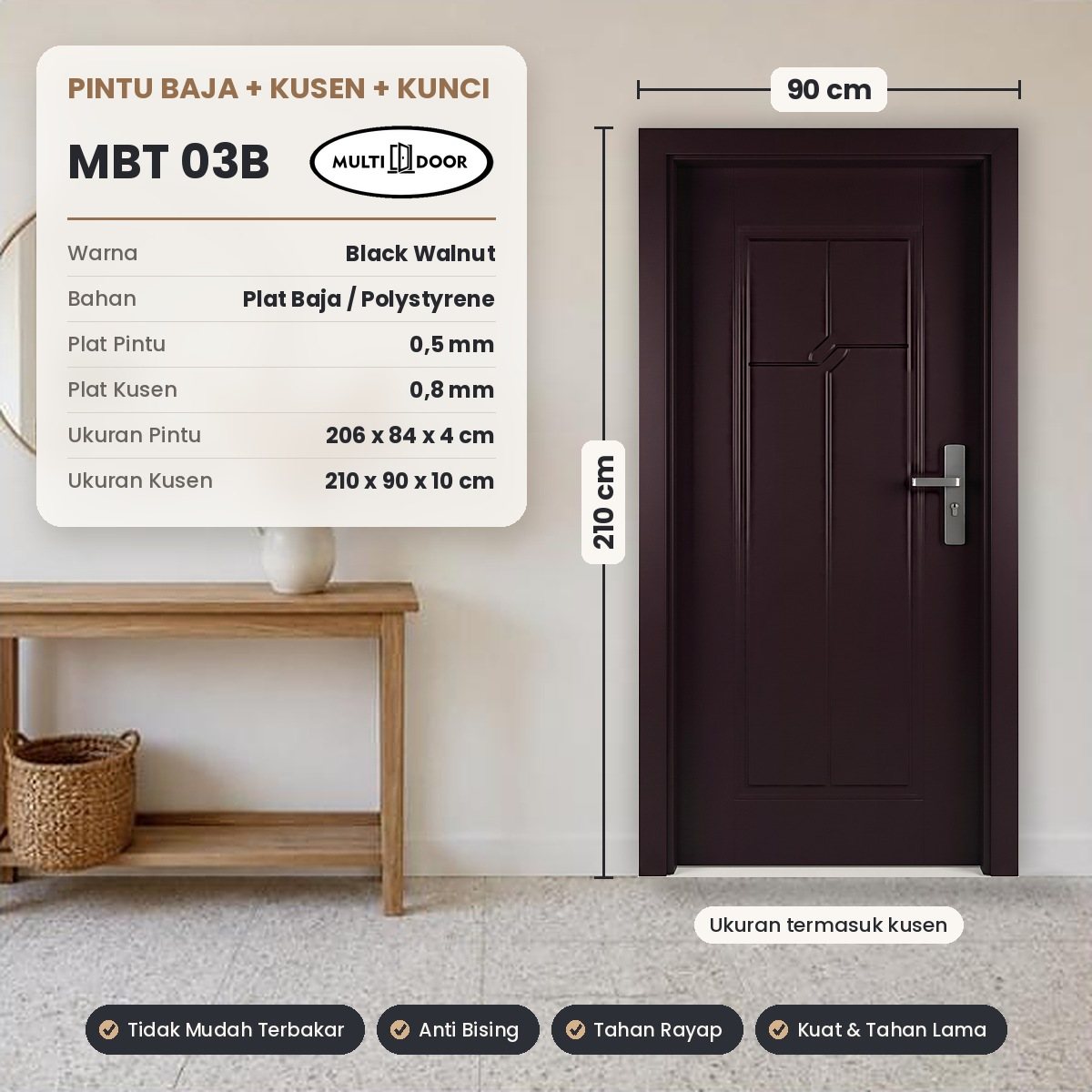Pintu plat baja MBT-03B — Pintu plat baja 1 daun, motif timbul