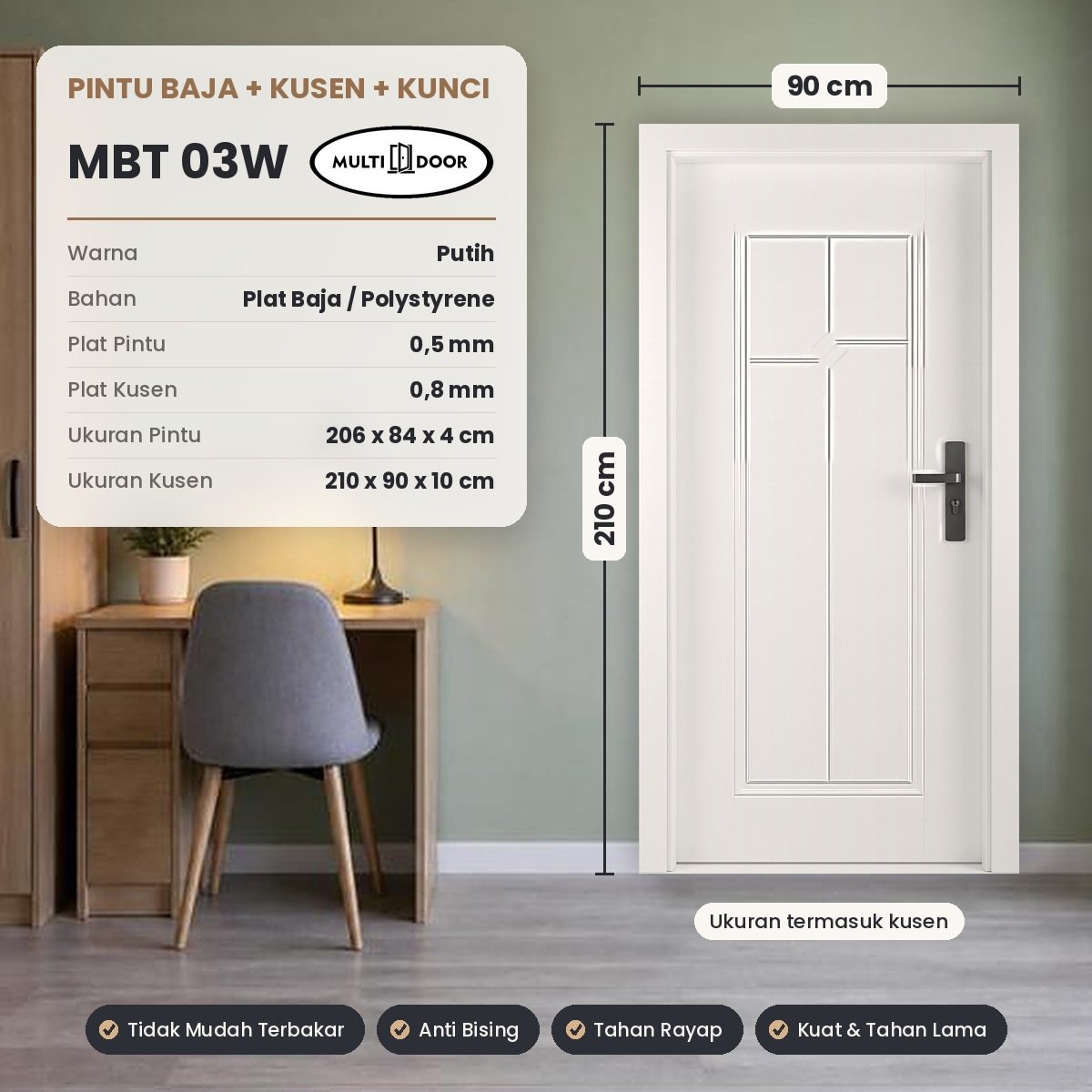 Pintu plat baja MBT-03W — Pintu plat baja 1 daun, motif timbul