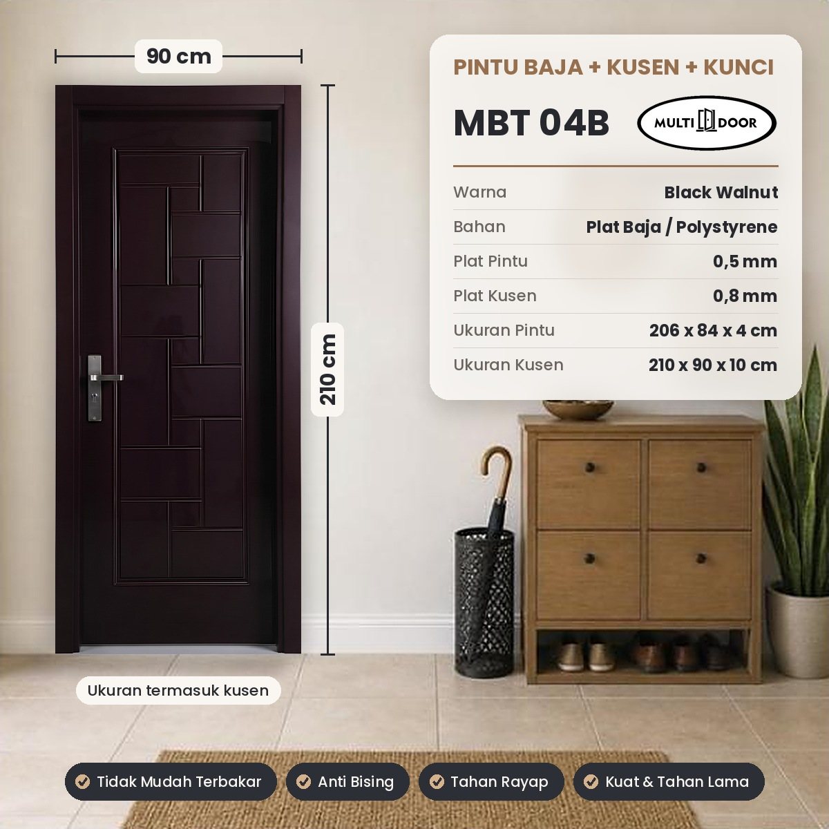 Pintu plat baja MBT-04B — Pintu plat baja 1 daun, motif timbul