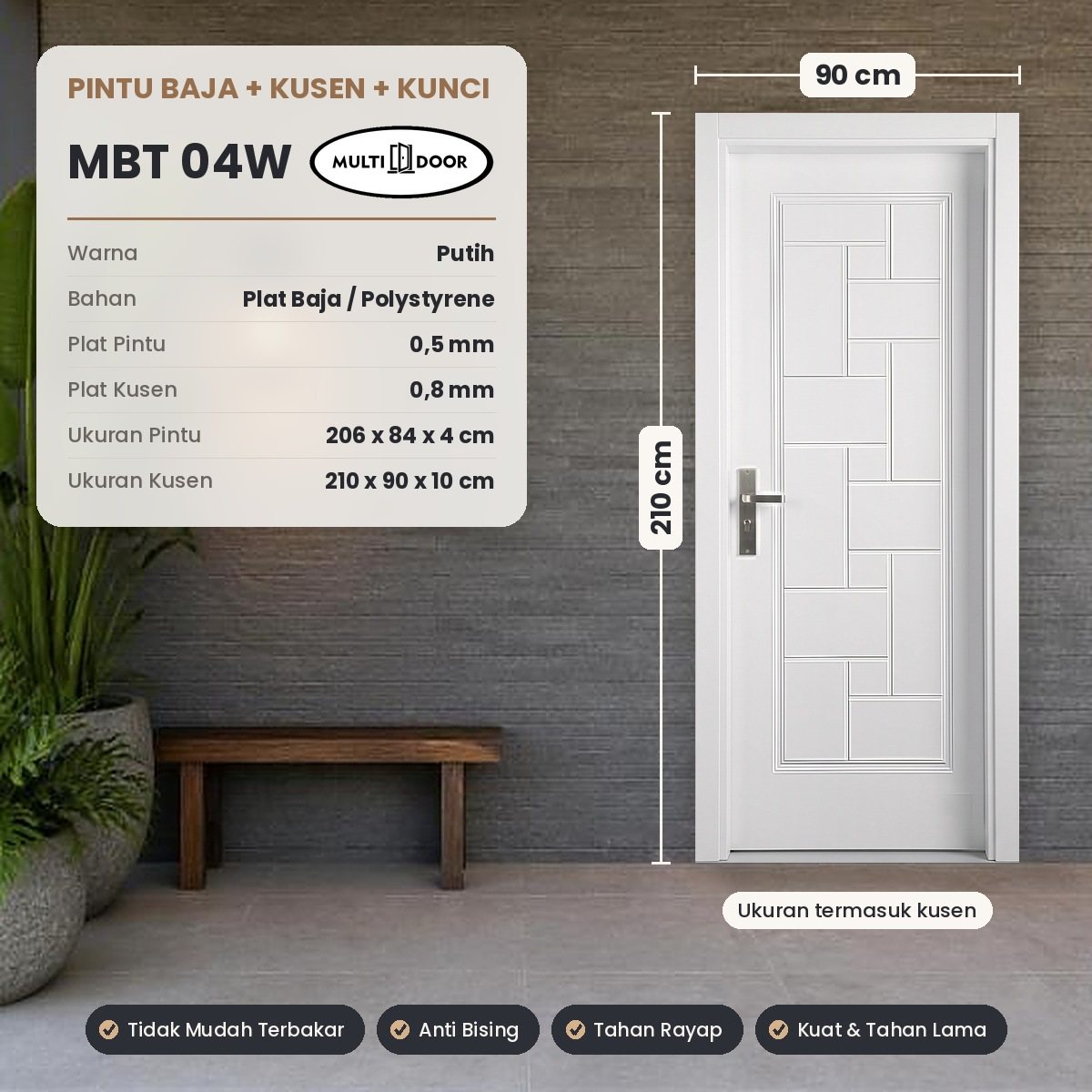 Pintu plat baja MBT-04W — Pintu plat baja 1 daun, motif timbul