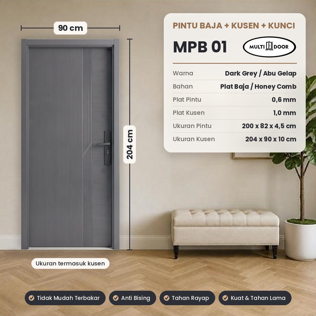 Pintu plat baja MPB-01 — Pintu plat baja premium 1 daun, plat tebal 0,6 mm